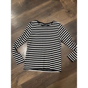 Christophers & Banks Black White Stripe Long Sleeve Cotton Shirt Top M